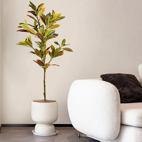 120cm Lifelike Ficus: Vibrant Rubber Plant with Autumn Leaves - Perfect for Home & Garden Décor