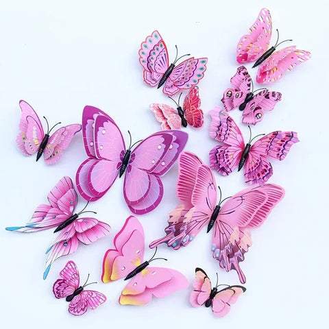 12pcs 3D Double Layer Butterflies Wall Sticker Set - Perfect for Living Room, Wedding, and Kids' Decor